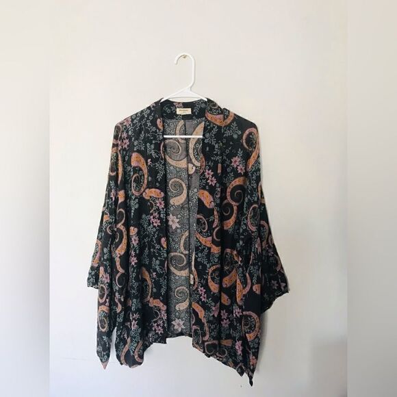 Cost Plus World Market Tops - World market | dark grey, purple and green paisley Kimono cardigan